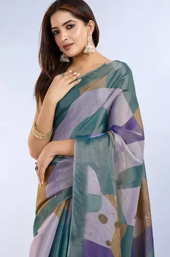 Multicolor printed art silk designer pallu saree