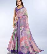 Multicolor printed art silk designer pallu saree
