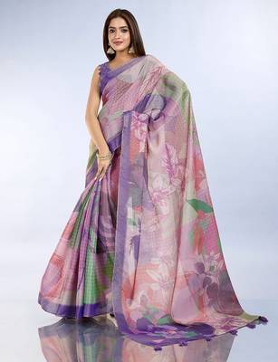 Multicolor printed art silk designer pallu saree 2