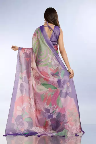 Multicolor printed art silk designer pallu saree