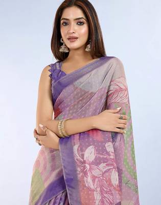 Multicolor printed art silk designer pallu saree 4
