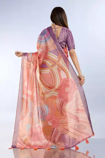 Peach printed art silk designer pallu saree