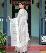 White printed art silk designer pallu saree