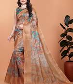 Multicolor printed art silk designer pallu saree