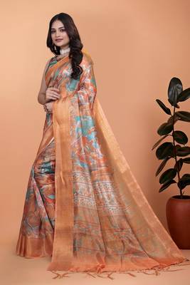 Multicolor printed art silk designer pallu saree 2