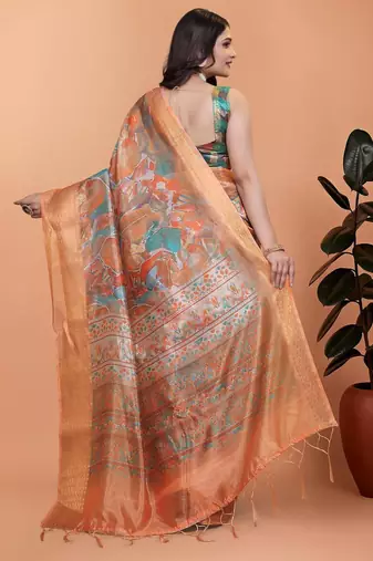 Multicolor printed art silk designer pallu saree