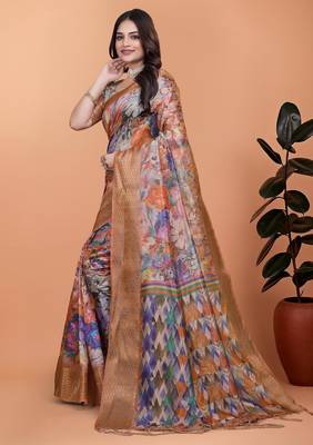 Multicolor printed art silk designer pallu saree 2