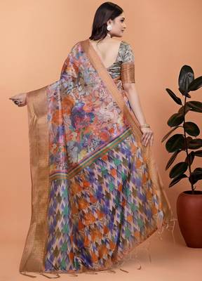 Multicolor printed art silk designer pallu saree 3