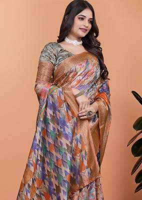 Multicolor printed art silk designer pallu saree 4