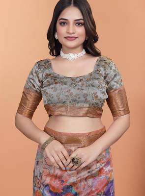 Multicolor printed art silk designer pallu saree 5