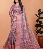 Pink printed art silk designer pallu saree