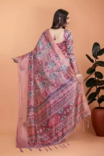 Pink printed art silk designer pallu saree