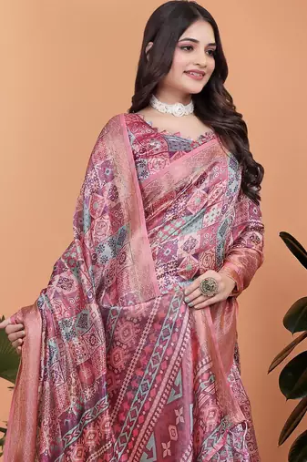 Pink printed art silk designer pallu saree
