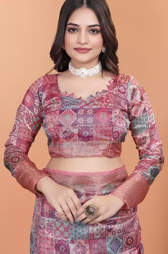 Pink printed art silk designer pallu saree
