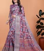 Peach printed art silk designer pallu saree