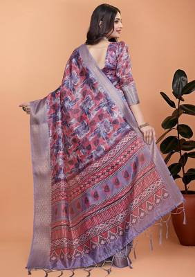 Peach printed art silk designer pallu saree 3