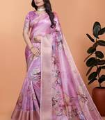 Baby pink printed art silk designer pallu saree