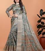 Grey printed art silk designer pallu saree