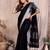 Black color linen cotton silver zari border saree with un-stitched blouse