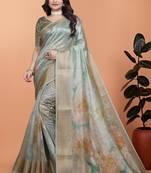 Sky blue printed art silk designer pallu saree