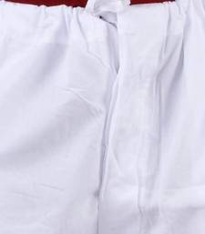 White plain cotton regular fit drawstring pyjama for men