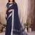 Navy blue color linen cotton silver zari border saree with un-stitched blouse