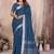 Teal blue color linen cotton silver zari border saree with un-stitched blouse