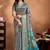 Teal printed art silk designer pallu saree