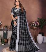 Black color linen cotton silver zari border & weaving saree with un-stitched blouse