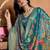 Teal printed art silk designer pallu saree