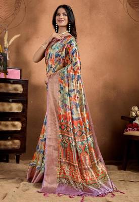 Multicolor printed art silk designer pallu saree 2