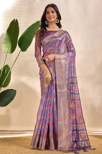 Lavender printed art silk designer pallu saree