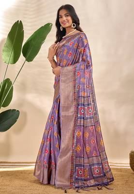 Lavender printed art silk designer pallu saree 2