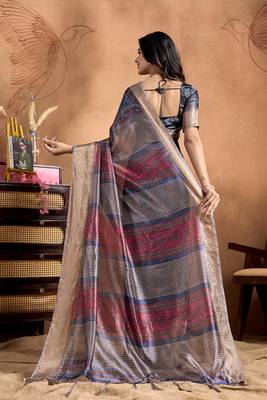 Teal printed art silk designer pallu saree 3