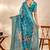 Teal printed art silk designer pallu saree