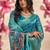 Teal printed art silk designer pallu saree
