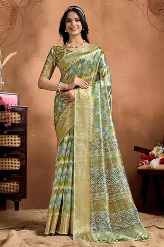 Mehendi printed art silk designer pallu saree