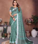 Sky color linen cotton silver zari border & weaving saree with un-stitched blouse