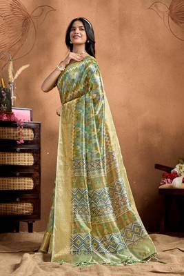 Mehendi printed art silk designer pallu saree 2