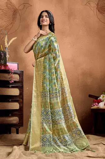 Mehendi printed art silk designer pallu saree