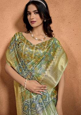 Mehendi printed art silk designer pallu saree 4