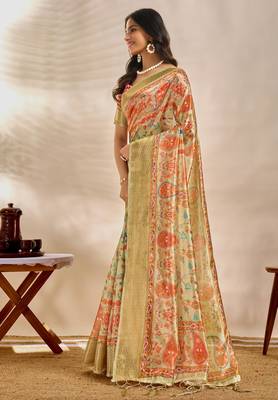 Lemon printed art silk designer pallu saree 2