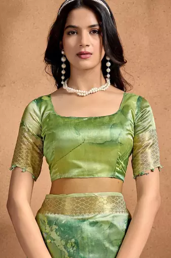 Green printed art silk designer pallu saree