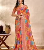 Orange printed art silk designer pallu saree