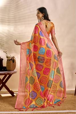Orange printed art silk designer pallu saree 3