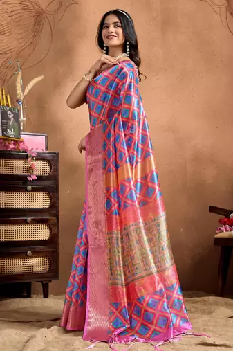 Pink printed art silk designer pallu saree