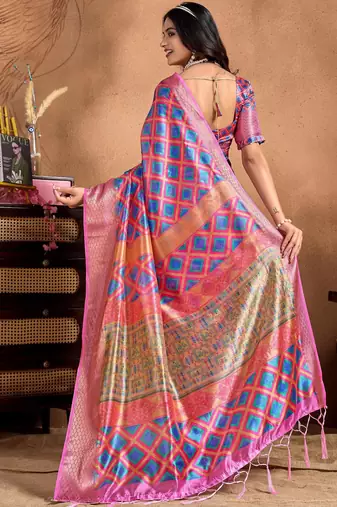Pink printed art silk designer pallu saree