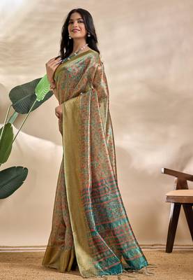 Green printed art silk designer pallu saree 2