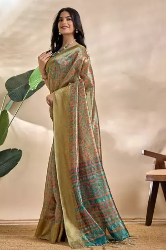 Green printed art silk designer pallu saree