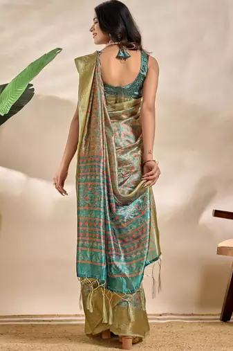 Green printed art silk designer pallu saree